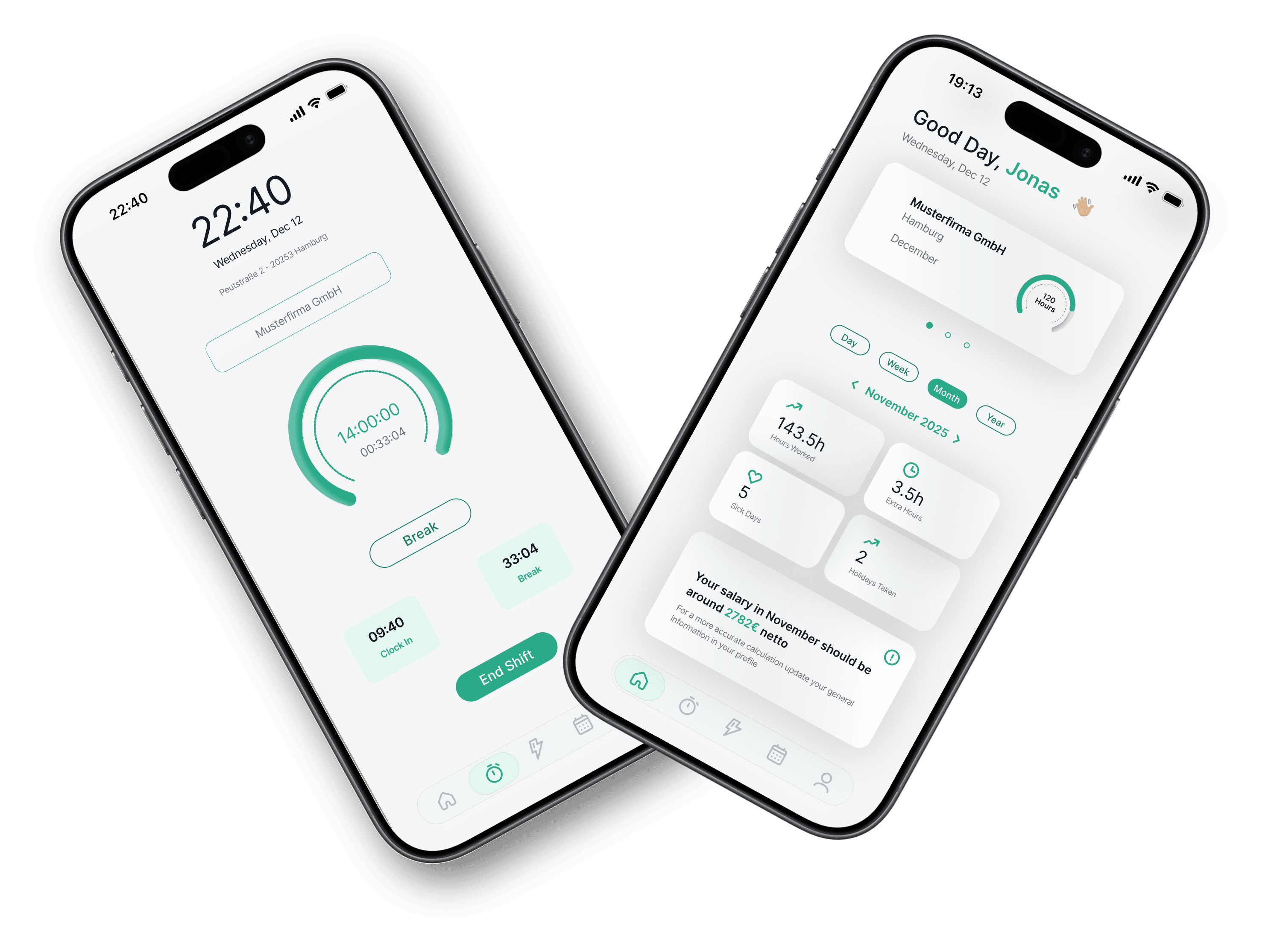 Tempestia time tracking and dashboard screens